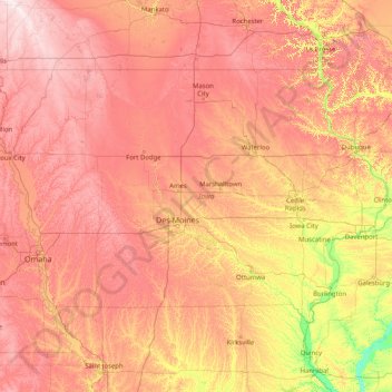 Carte topographique Iowa, altitude, relief