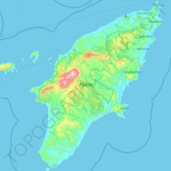 Carte topographique Δήμος Ρόδου, altitude, relief