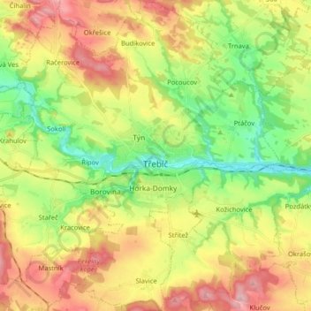 Carte topographique Třebíč, altitude, relief