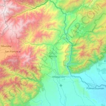 Carte topographique Mocoa, altitude, relief