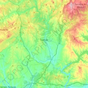 Carte topographique Tomar, altitude, relief