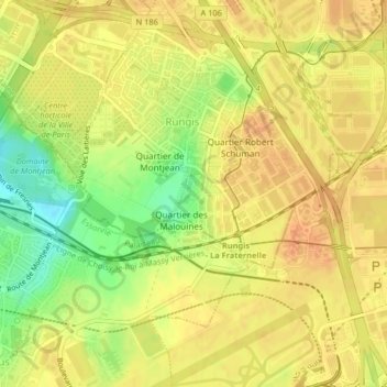 Carte topographique Colline Cacao, altitude, relief