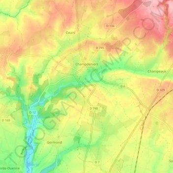 Carte topographique Champdeniers, altitude, relief