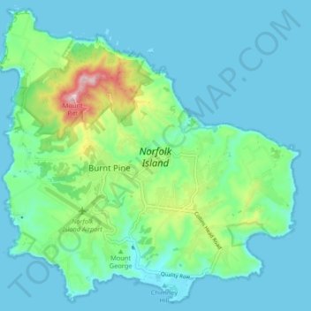 Carte topographique Norfolk Island, altitude, relief
