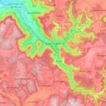 Carte topographique Bad Urach, altitude, relief