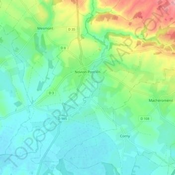 Carte topographique Novion-Porcien, altitude, relief