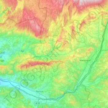 Carte topographique Réserve naturelle géologique du Luberon, altitude, relief