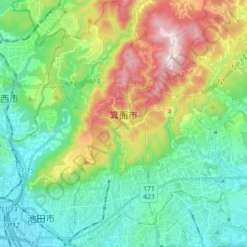 Carte topographique Minō, altitude, relief