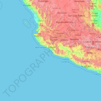 Carte topographique Tecomán, altitude, relief