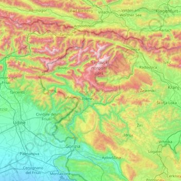 Carte topographique Julische Alpen, altitude, relief