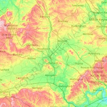 Carte topographique Oxfordshire, altitude, relief