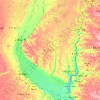 Carte topographique Entre Ríos, altitude, relief
