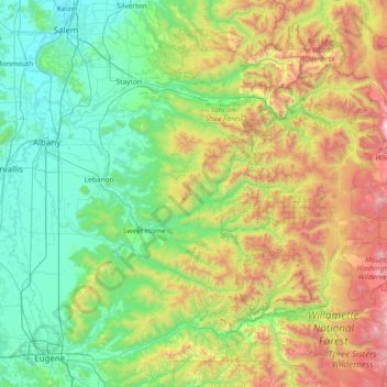 Carte topographique Linn County, altitude, relief