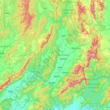 Carte topographique Phrae Province, altitude, relief
