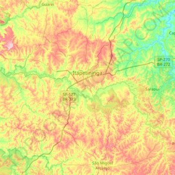 Carte topographique Itapetininga, altitude, relief