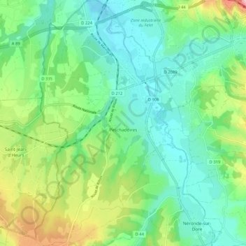 Carte topographique Peschadoires, altitude, relief