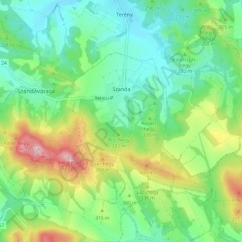 Carte topographique Szanda, altitude, relief
