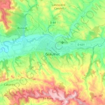 Carte topographique Graulhet, altitude, relief