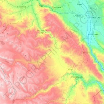 Carte topographique Chupaca, altitude, relief