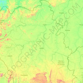 Carte topographique Région de Kankan, altitude, relief