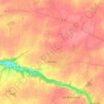 Carte topographique Kernilis, altitude, relief