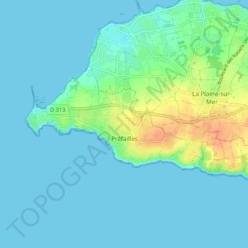 Carte topographique Préfailles, altitude, relief