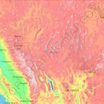 Carte topographique Nevada, altitude, relief