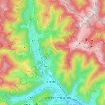 Carte topographique Fellering, altitude, relief