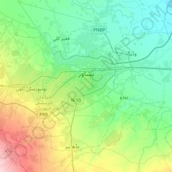 Carte topographique Peshawar City Tehsil, altitude, relief