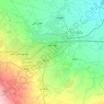 Carte topographique Peshawar, altitude, relief