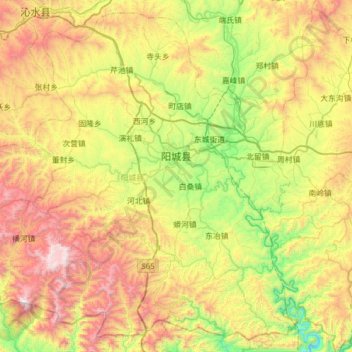 Carte topographique 阳城县, altitude, relief