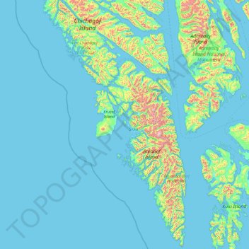 Carte topographique Sitka, altitude, relief