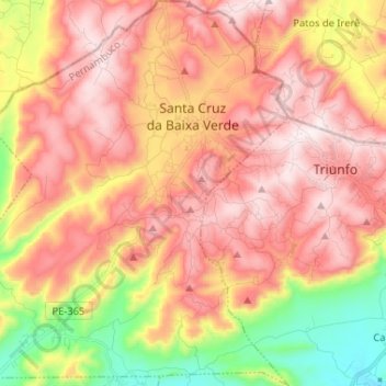 Carte topographique Santa Cruz da Baixa Verde, altitude, relief