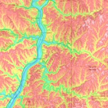 Carte topographique Brooke County, altitude, relief