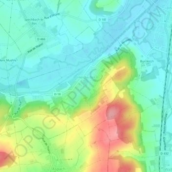 Carte topographique Heidwiller, altitude, relief