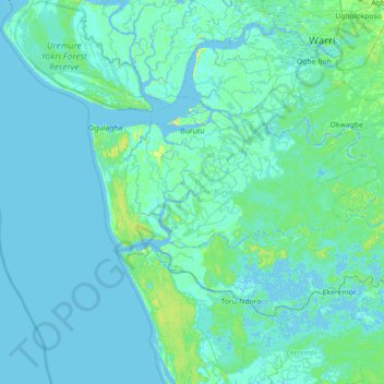 Carte topographique Burutu, altitude, relief