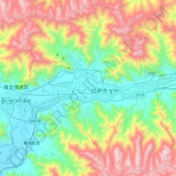 Carte topographique 城关区 ཁྲིན་ཀོན་ཆུས།, altitude, relief