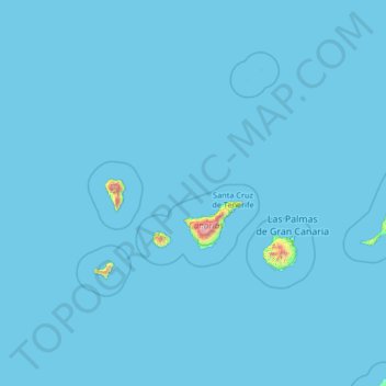 Carte topographique Iles Canaries, altitude, relief