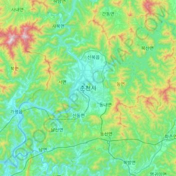 Carte topographique Chuncheon-si, altitude, relief