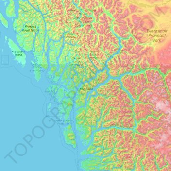 Carte topographique Area A (Ocean Falls/Outer Coast), altitude, relief
