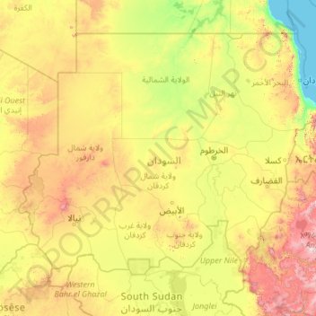 Carte topographique Soudan, altitude, relief