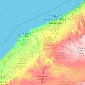 Carte topographique Casablanca-Settat, altitude, relief
