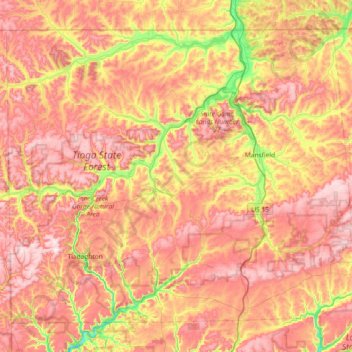 Carte topographique Tioga County, altitude, relief