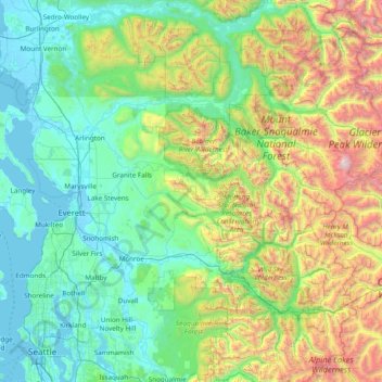 Carte topographique Snohomish County, altitude, relief