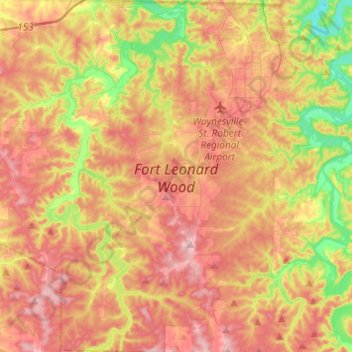 Carte topographique Fort Leonard Wood, altitude, relief