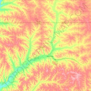 Carte topographique Ida County, altitude, relief