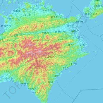 Carte topographique Préfecture de Tokushima, altitude, relief