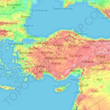Carte topographique Anatolie, altitude, relief