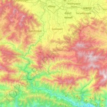 Carte topographique Lalitpur, altitude, relief