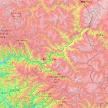 Carte topographique Kinnaur District, altitude, relief